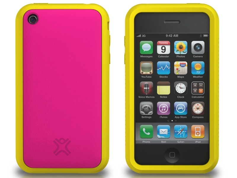 XtremeMac Tuffwrap Accent iPhone 3G/3GS Inkl. Skærmfolie + Stand - Pink/Gul 